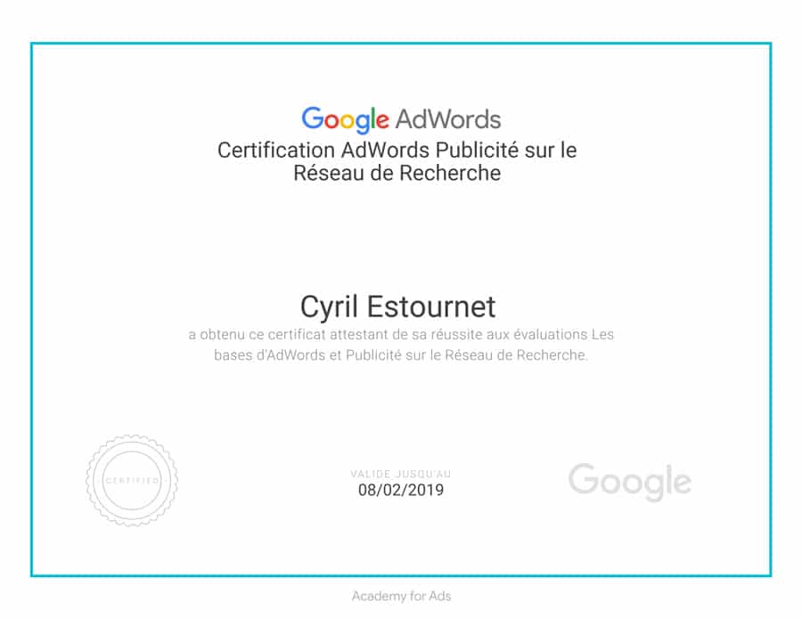 Image de la certification Google AdWords